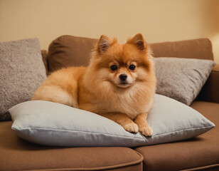 Pomeranian Dog Laying On The Couch