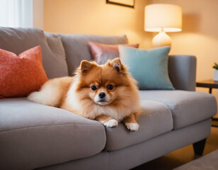 Pomeranian Dog Laying On The Couch
