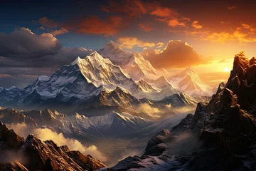 Cercles muraux Himalaya Himalayas. Mountain range at sunrise or sunset. Generative AI Art. Beautiful view.