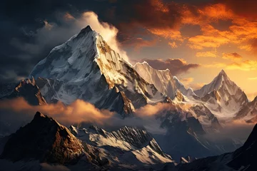 Photo sur Plexiglas Himalaya Himalayas. Mountain range at sunrise or sunset. Generative AI Art. Beautiful view.