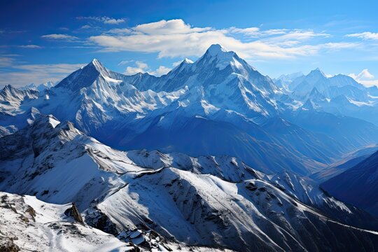 Himalayas. Mountains covered with snow. Generative AI Art. Beautiful view.