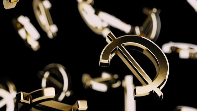 Endlessly Falling Gold Cedi Symbol on a Black Background
