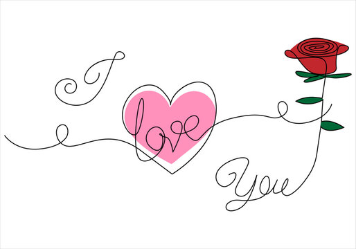 Continuous one line drawing of i love you text with love shape vector art illustration