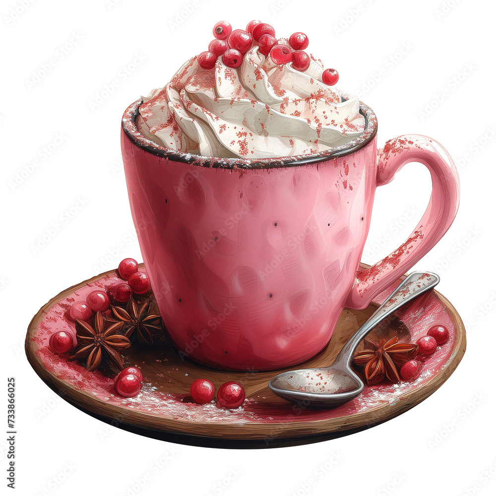 Poster pink cup of hot beverage with whipped cream