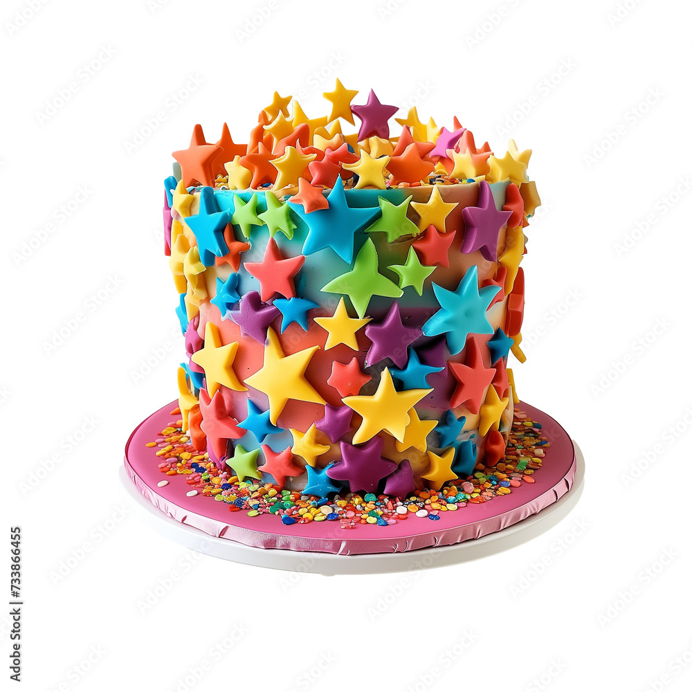 Wall mural colorful star themed cake isolated on white