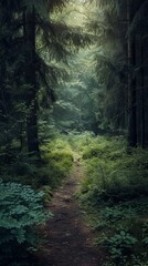 Natural background of a path leading through a dense forest. Can be used as a banner for social...