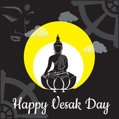 Vesak Day Creative Concept for Card or Banner. Vesak Day is a holy day for Buddhists. Happy Buddha Day with Siddhartha Gautama Statue Design Vector