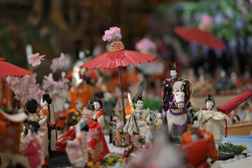 The traditional celebration day of colorful Hina doll festival held in March in Japan