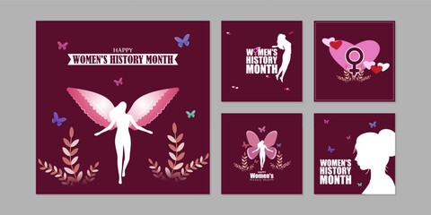 Fototapeta na wymiar Vector illustration of Womens History Month social media feed set template