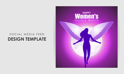 Vector illustration of Womens History Month social media feed template