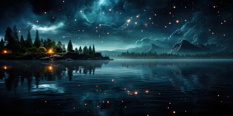 A star lake on a black heavenly background, creating the illusion of a luminous surface in outer s