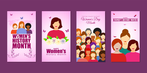 Vector illustration of Womens History Month social media feed set template