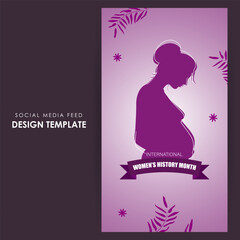Vector illustration of Womens History Month social media feed template