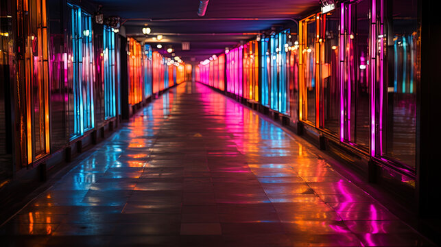 A sparkling neon passage, like a gate into exceptional spaces and time