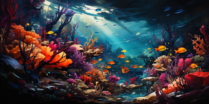 Bright water canvas: an underwater world painted with a rainbow with the participation of dozens o