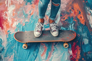Collage of womans legs wearing new shoes, riding skateboard.