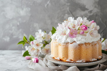 Cake With White Frosting and Flowers on a Plate