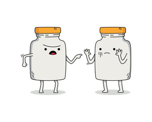 Cute glass jar cartoon character arguing doodle
