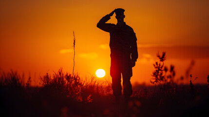 Saluting soldier silhouette
