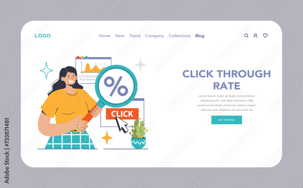 Poster expert marketer examines click through rate metrics on a digital dashboard. highlighting ctr improve