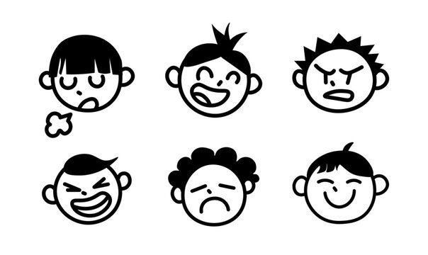 Baby face reaction stickers. Set of baby faces. Linear style. Vector icons