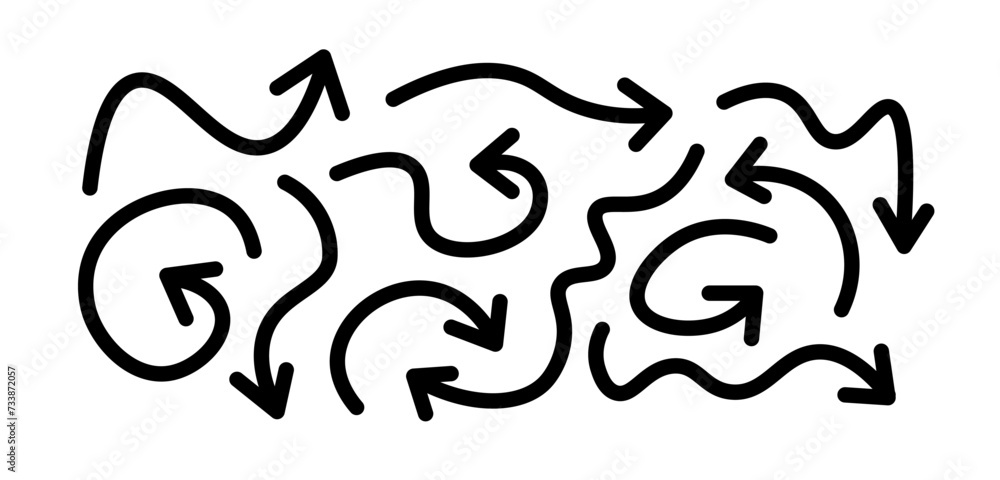 Poster arrows icons set. tangled arrows. linear style. vector icons