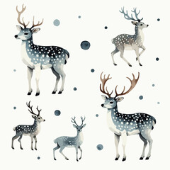 Seamless pattern with cute wild deer. Hand Drawn vector illustration.