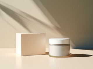 white plastic cosmetic cream jar mockup, skin care product round jar