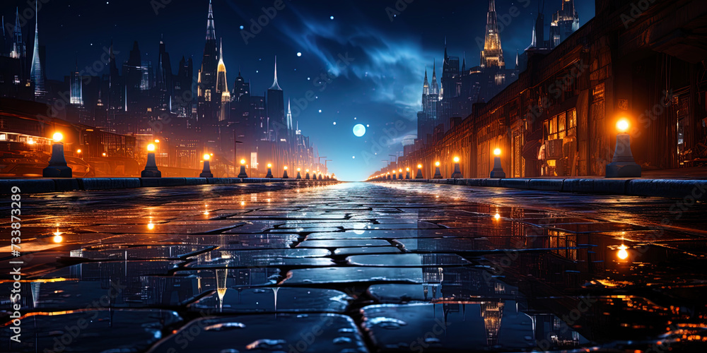 Poster the night alley of stars, covering the path through the dark space to distant hori - Posters