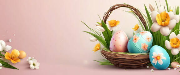 banner colorful easter eggs with flowers, easter card.