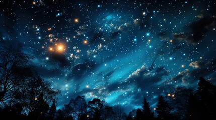 The night sky, on which the stars are viewed in their majestic beauty, like a look from another di - obrazy, fototapety, plakaty