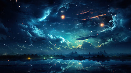 The night sky, the canvas of which is painted with stars in various shades of light, creating a ma - obrazy, fototapety, plakaty
