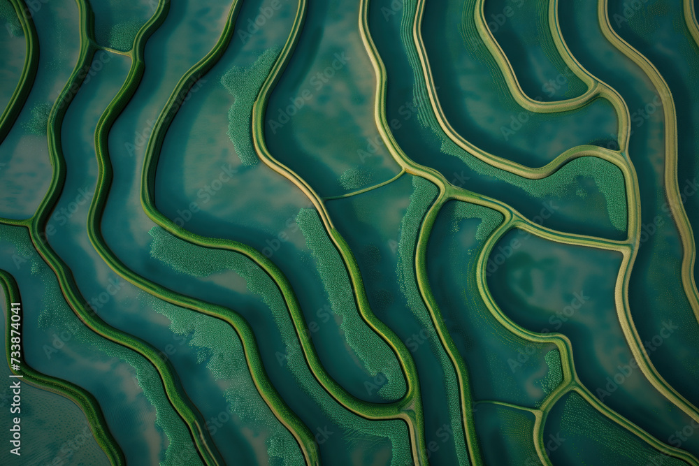 Poster surreal labyrinth like landscape inspired by the rice fields in vietnam. background image. created w