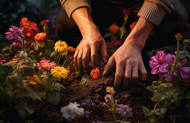 person holding flowers in garden