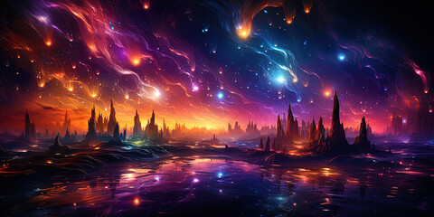 The stream of neon light, flickering in endlessly, creating an atmosphere of cosmic wanderi