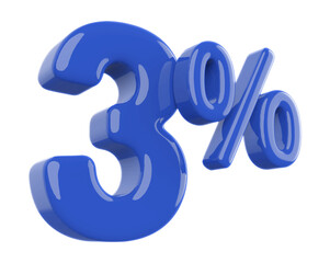 3 percent discount number blue 3d render