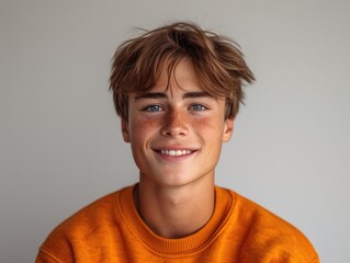 happy smiling caucasian man portrait, professional studio background