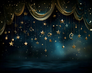 Illustration of a Christmas background with stars and snowflakes.