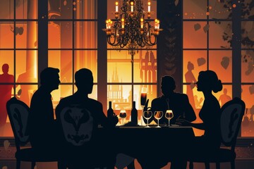 silhouettes of people in fancy restaurant