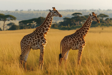 Naklejka na ściany i meble Giraffes in the African Savannah