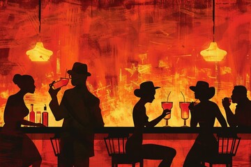 silhouettes of people drinking in a lounge