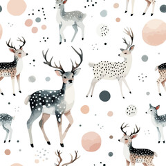 Seamless pattern with cute wild deer. Hand Drawn vector illustration. © ku4erashka