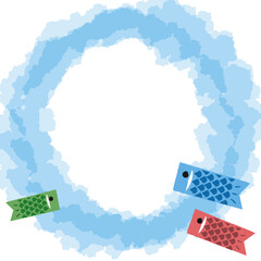 鯉のぼりと丸いフレームイラスト