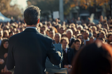 Politician Speaking Publicly at Rally - obrazy, fototapety, plakaty