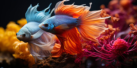 Underwater harmony: multi colored fish and mollusks merge into harmonious unity under wate