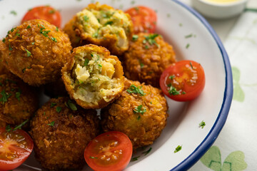 Spanish vegan chickpea croquettes with eggplant and zucchini.