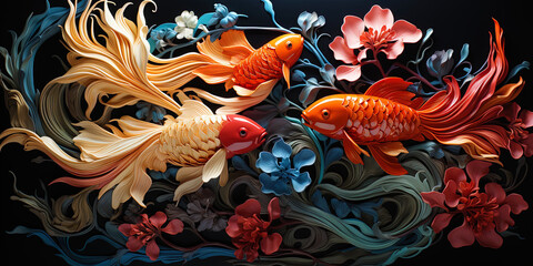 Underwater harmony: multi colored fish and mollusks merge into harmonious unity under wa - obrazy, fototapety, plakaty