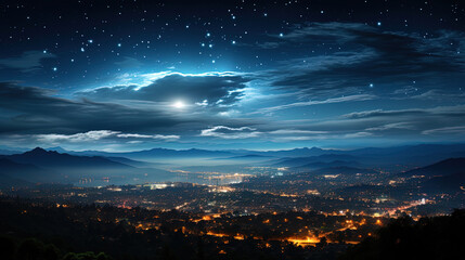 Naklejka premium View of a star cloud flickering like a distant city from lig