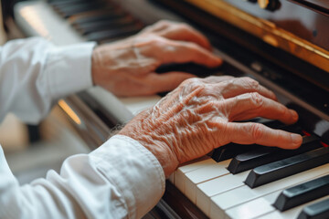 Obraz premium Senior Man's Serene Piano Playing