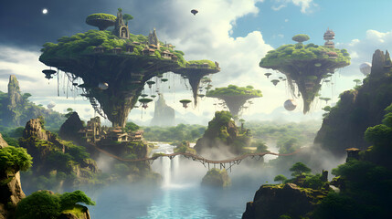 Fantasy alien planet. 3d render illustration of fantasy alien city.